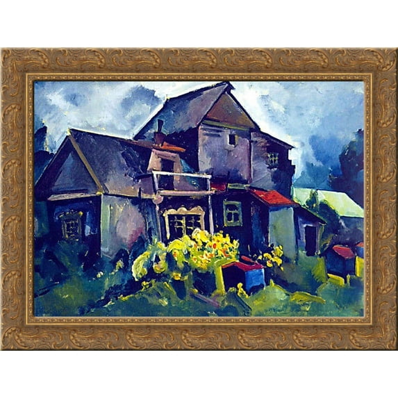 Country House. Village Zyuzino 24x18 Gold Ornate Wood Framed Canvas Art by Aristarkh Lentulov