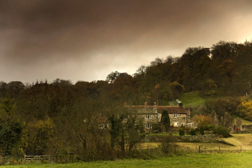 Country Houses Dramatic Sky In Background North Yorkshire England Uk Canvas Art - John Short Design Pics (34 x 22)