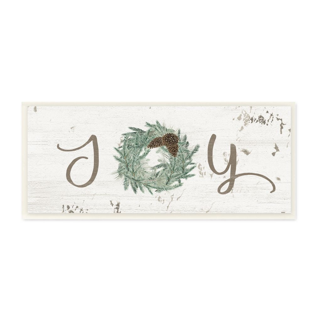 Country Inspired Joy Winter Wreath Design 7 in x 17 in Framed Painting Art Prints, by Stupell Home Décor