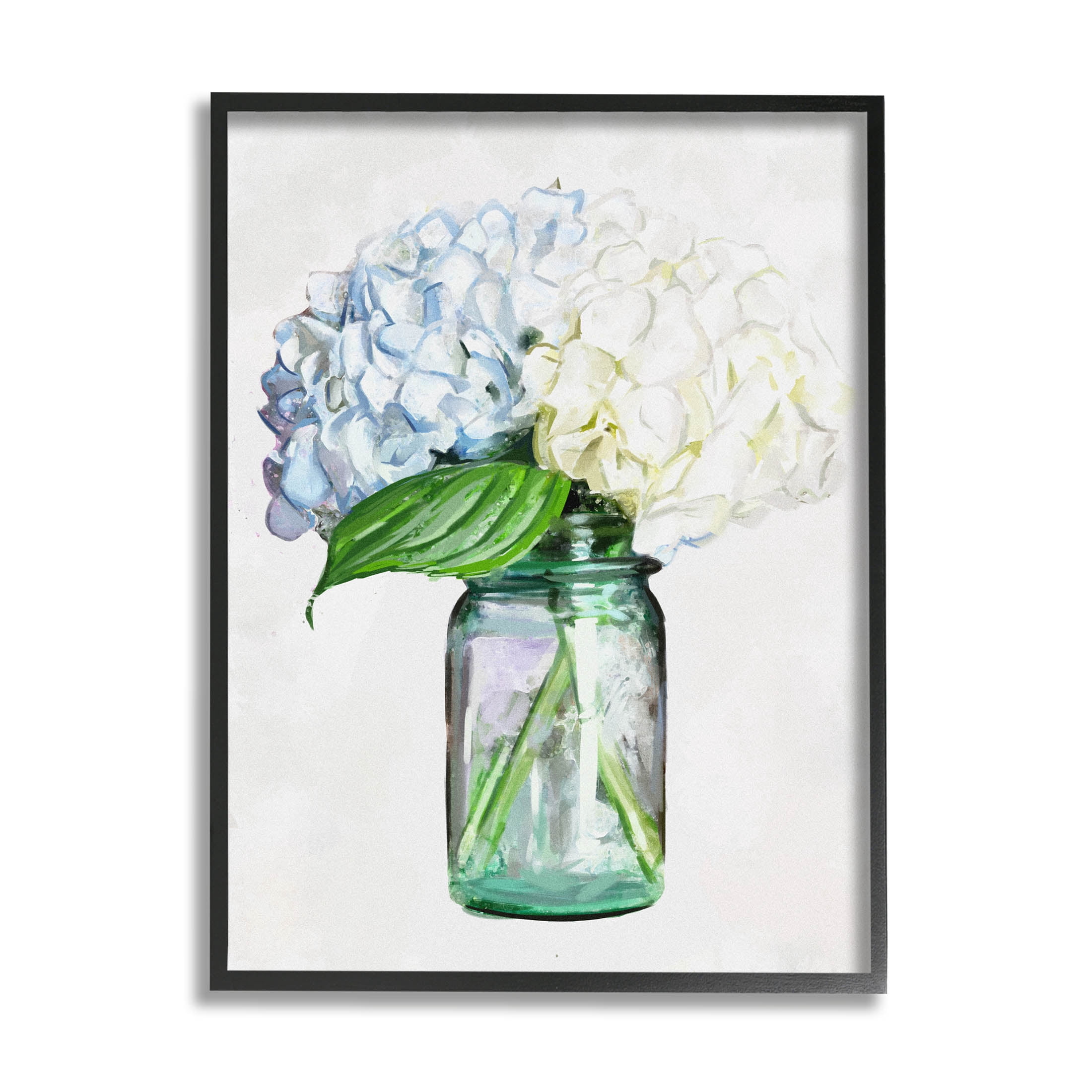 Country Jar Hydrangea Bouquet Botanical & Floral Graphic Art Black Framed Art Print Wall Art