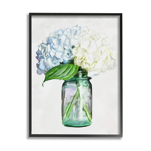 Country Jar Hydrangea Bouquet Botanical & Floral Graphic Art Black Framed Art Print Wall Art