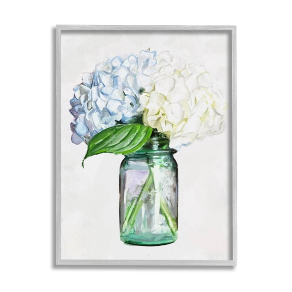 Country Jar Hydrangea Bouquet Botanical & Floral Graphic Art Gray Framed Art Print Wall Art