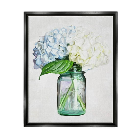 Country Jar Hydrangea Bouquet Botanical & Floral Graphic Art Jet Black Framed Art Print Wall Art