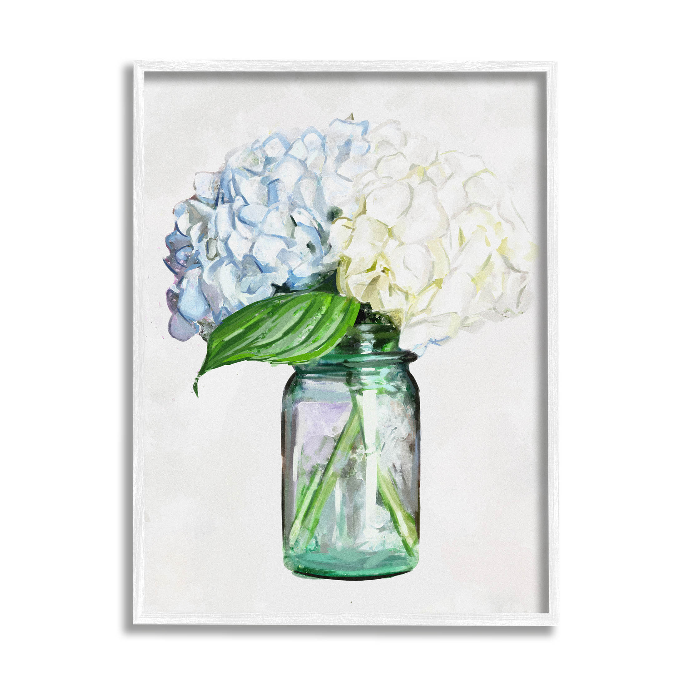 Country Jar Hydrangea Bouquet Botanical & Floral Graphic Art White Framed Art Print Wall Art