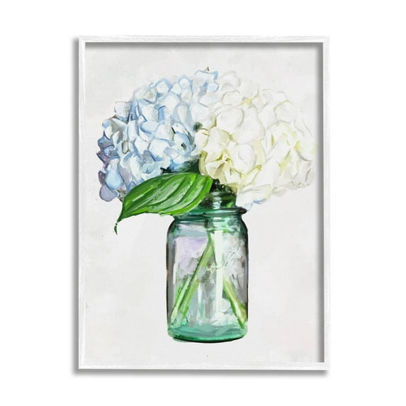 Country Jar Hydrangea Bouquet Botanical & Floral Graphic Art White Framed Art Print Wall Art