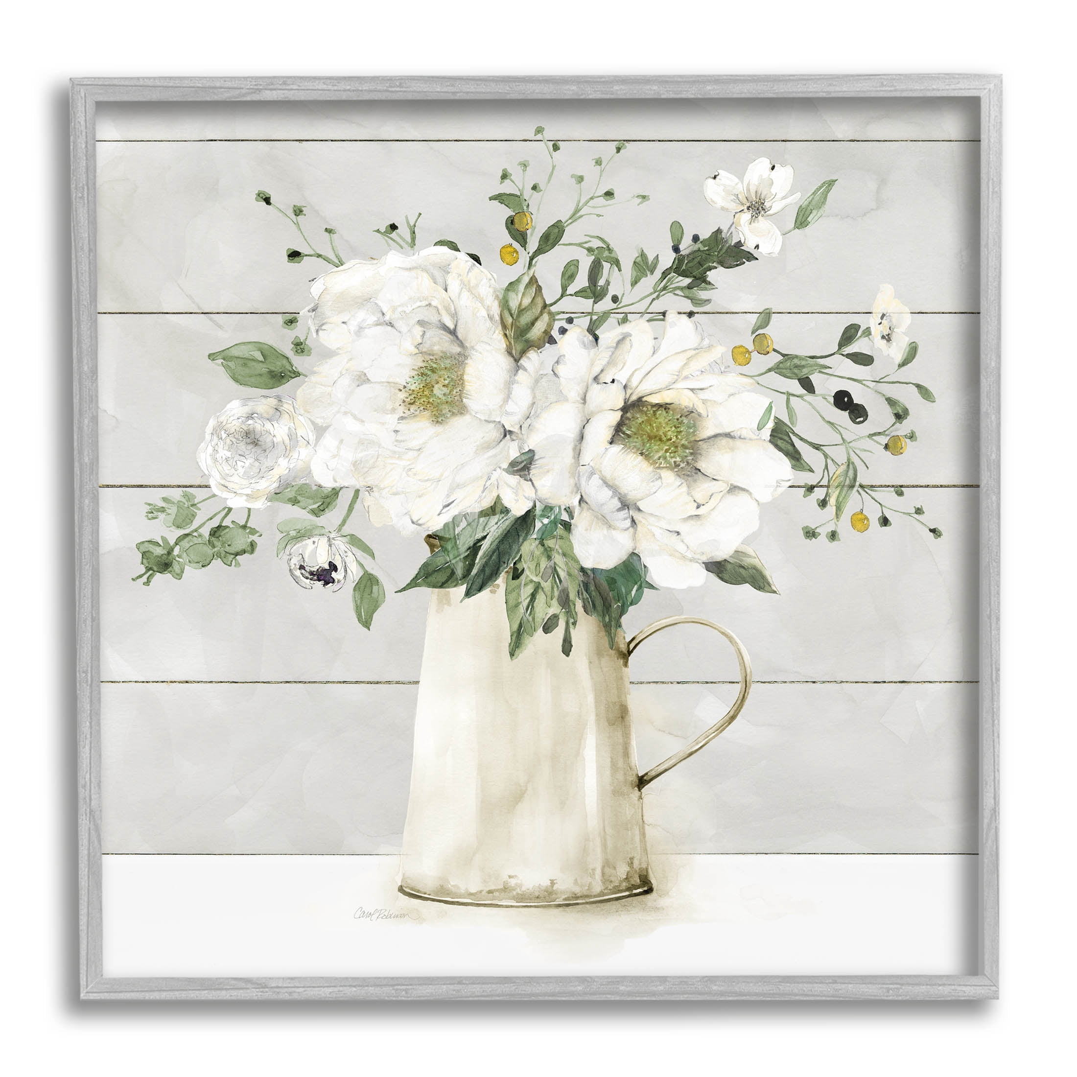 Country Jug Varied Flower Arrangement Botanical & Floral Graphic Art Gray Framed Art Print Wall Art