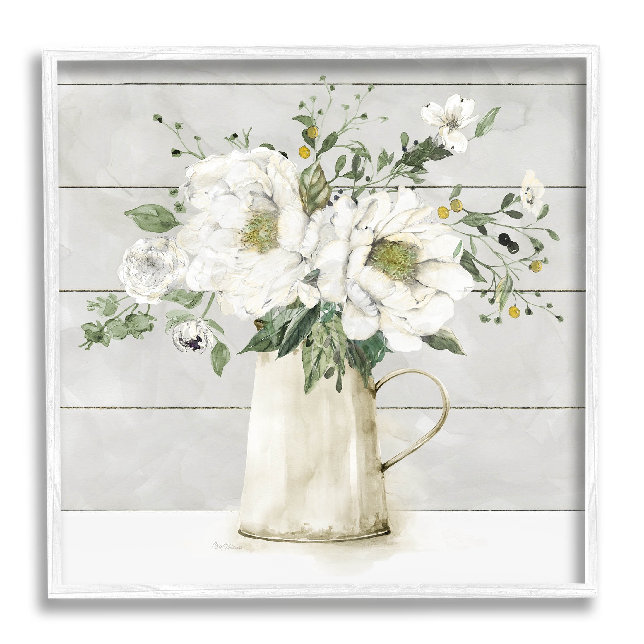 Country Jug Varied Flower Arrangement Botanical & Floral Graphic Art White Framed Art Print Wall Art