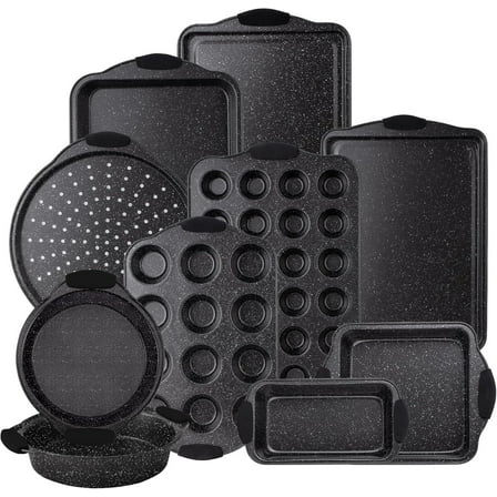 Country Kitchen 10-Piece Nonstick Bakeware Set - Stackable Pots and Pans, Black