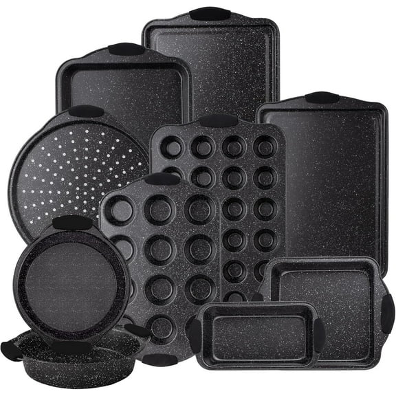Country Kitchen 10-Piece Nonstick Bakeware Set - Stackable Pots and Pans, Black