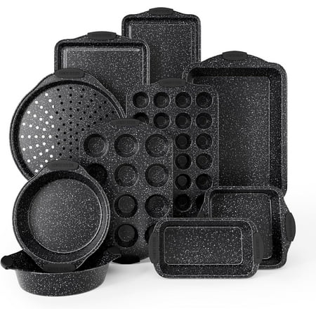 Country Kitchen 10-Piece Nonstick Bakeware Set - Stackable Pots and Pans, Black