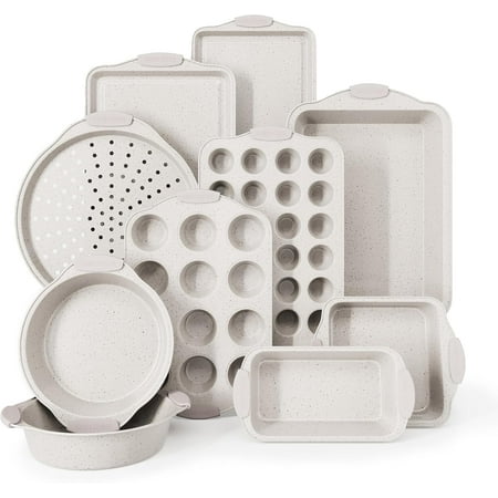 Country Kitchen Nonstick Stackable Bakeware Set - Durable, Easy Release Baking Set, Cream, 10 Pcs