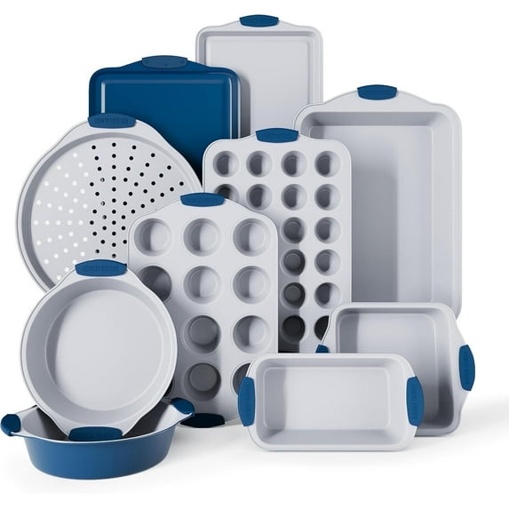 Country Kitchen Nonstick Bakeware Set, 10-Piece Baking Pans and Sheets, Navy