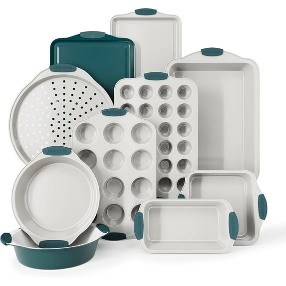 Country Kitchen Nonstick Stackable Bakeware Set - Durable, Easy Release Baking Set, Sage, 10 Pcs