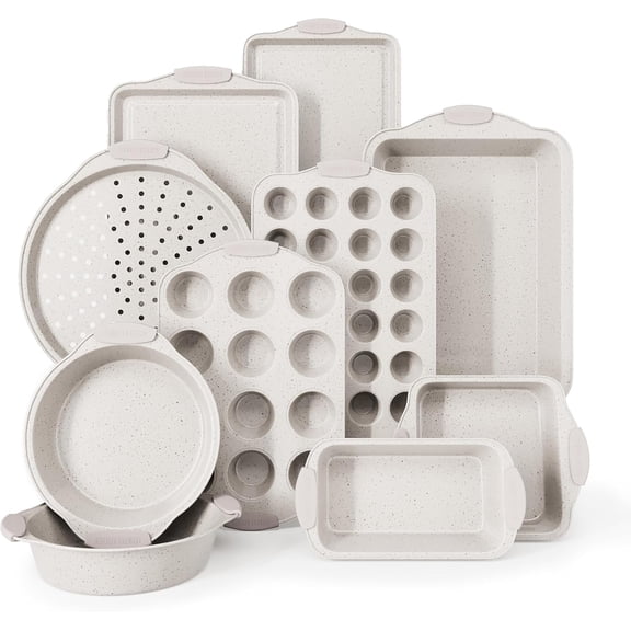 Country Kitchen 10-Piece Stackable Bakeware Set, Non-stick & Easy Release Baking Pans Set, Cream