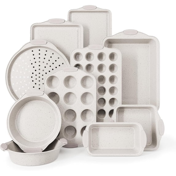 Country Kitchen 10-Piece Stackable Bakeware Set, Non-stick & Easy Release Baking Pans Set, Cream