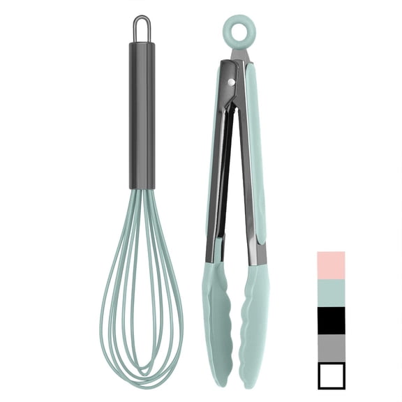 Country Kitchen 10" Whisk and Tong Kitchenware Set, Nonstick Cookware, Mint