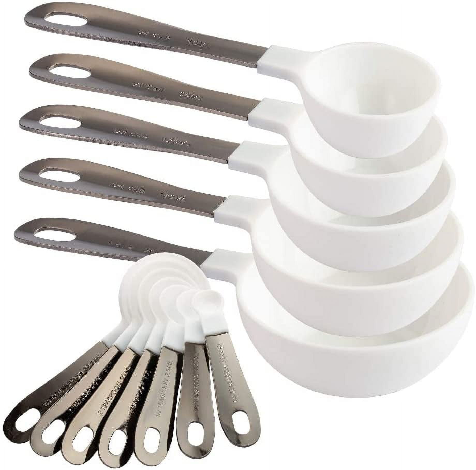 Country Kitchen 12 PC Measuring Cups Set and Measuring Spoon Set/Gunmetal  Stainless Steel Handles/Nesting Kitchen Measuring Set/Liquid Measuring Cup