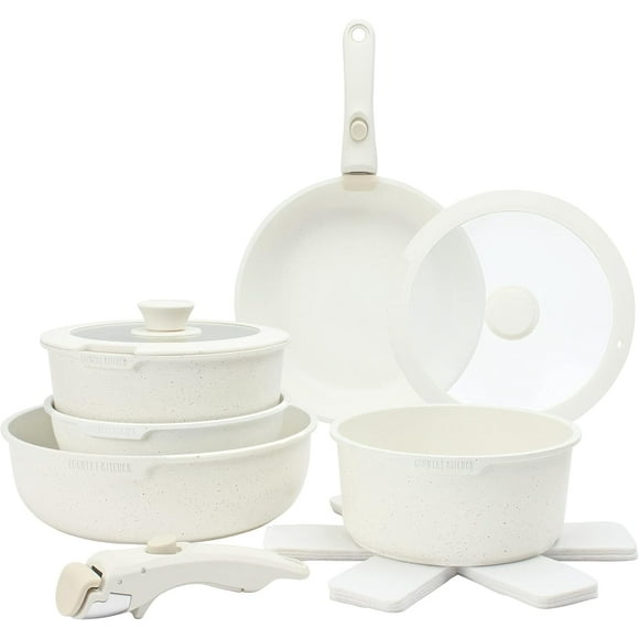 Country Kitchen 13-Pc Pots and Pans Set with Removable Handles Nonstick Cookware Set, Cream