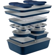 Country Kitchen Baking Pans, 13-Piece Stackable Nonstick Bakeware Set, Denim
