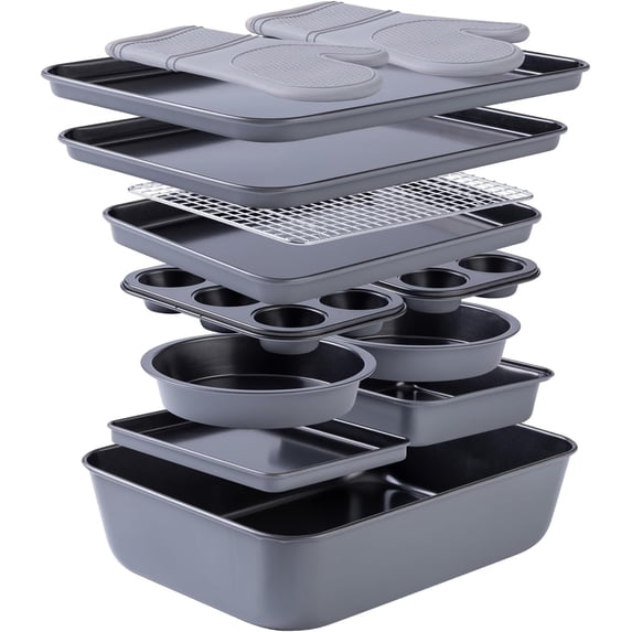COOK WITH COLOR Cookware & Bakeware Set, Nonstick Stackable Design, Gray, 13-Piece