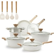 Country Kitchen 15-Pc Cast Aluminum Pots and Pans Set Non Stick Cookware Set, Cream