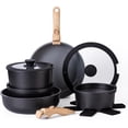 thumbnail image 1 of Country Kitchen 16 Piece Pots and Pans Set - Safe Nonstick Ceramic Coating Kitchen Cookware with Soft Touch Wooden Removable Handle, RV Cookware Set, Oven Safe (Black/Grey), 1 of 18