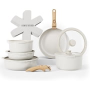 Country Kitchen Pots and Pans Cookware Set, 16-Piece, Ceramic Coated, Removable Handle, Cream