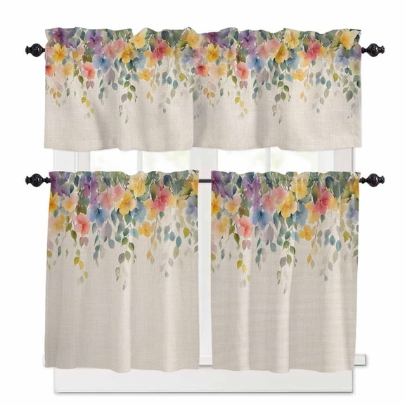 Country Kitchen Curtains Valances and Tiers Set of 3, 24 Inch Length Tier Curtains and Valance Rod Pocket Valance Curtains Set for Kitchen Bathroom Small Windows