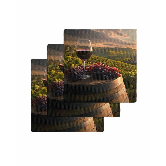 Country Kitchen Dish Towels for Drying Dishes Set of 3, Grapes Casks Wine Farmhouse Waffle Weave Microfiber Terry Hand Tea Bathroom Towels Quick Dry & Absorbent Towel 12x12