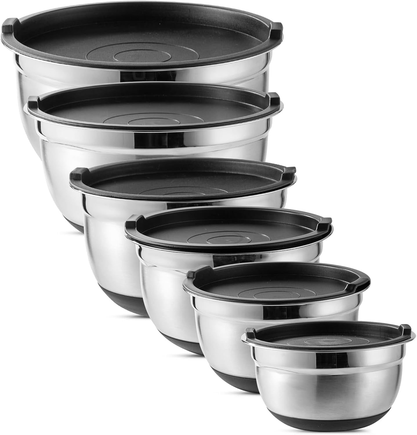 Kitchen Mixing Bowls with Airtight Lids - 12 piece Stainless Steel Metal Nesting Storage Bowls, Non-Slip Bottoms (Black) - Walmart.com