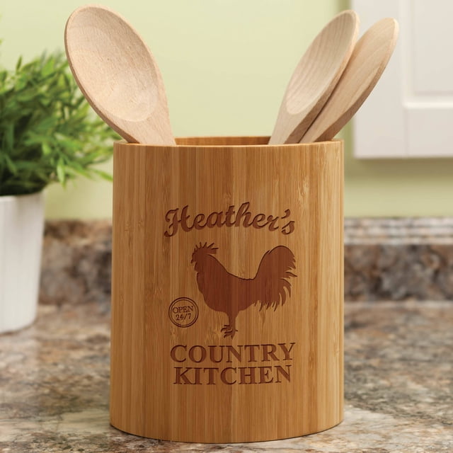 Country Kitchen Personalized Bamboo Utensil Holder - Walmart.com