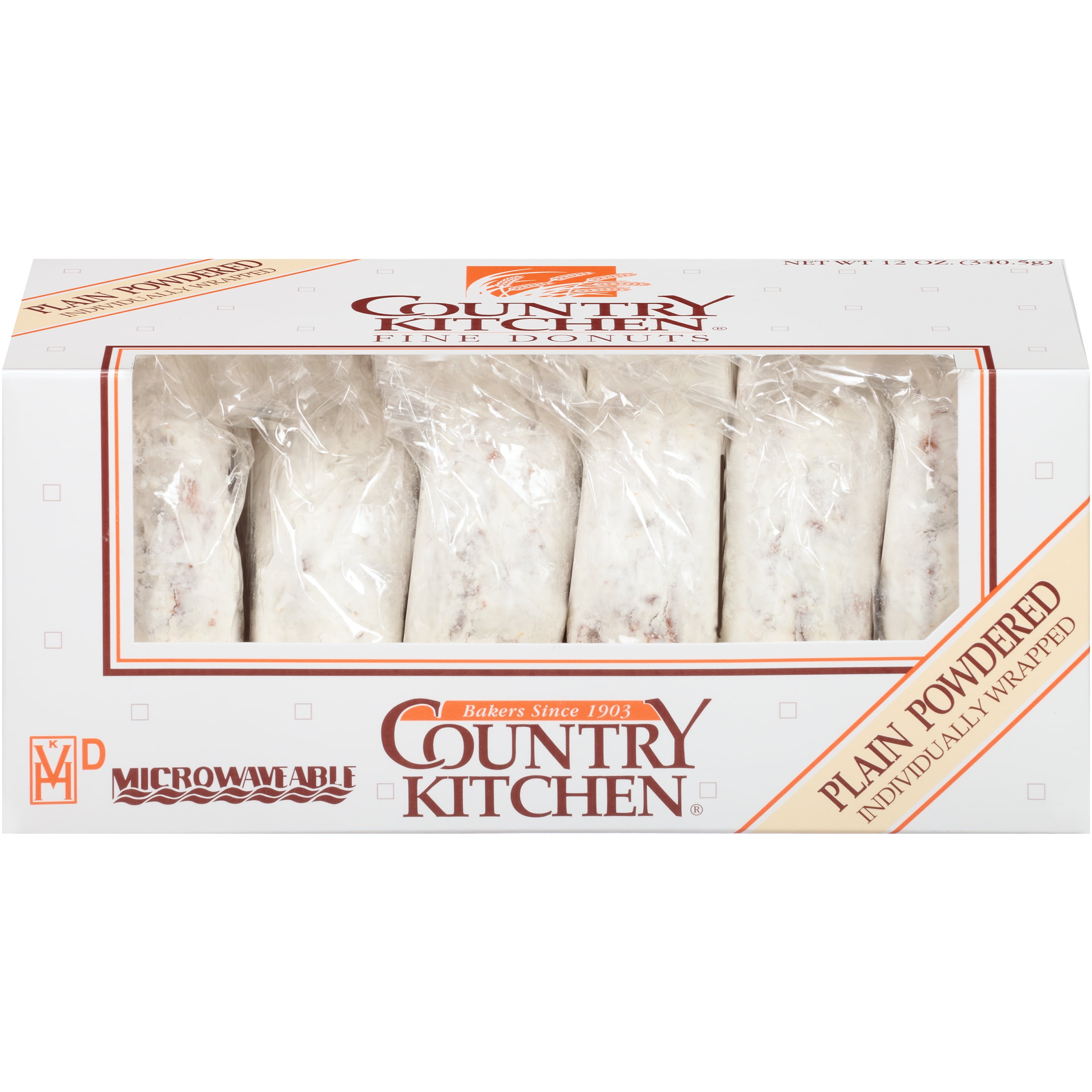 Country Kitchen Plain Powdered Fine Donuts, 12 oz, 6 Count, Shelf-Stable