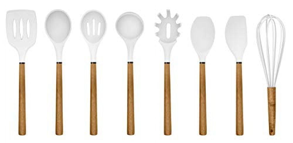 Country Kitchen Silicone Cooking Utensils, 8 Pc Kitchen Utensil Set, Easy  to Clean Wooden Kitchen Utensils, Cooking Utensils for Nonstick Cookware,  Kitchen Gadgets and Spatula Set - White 