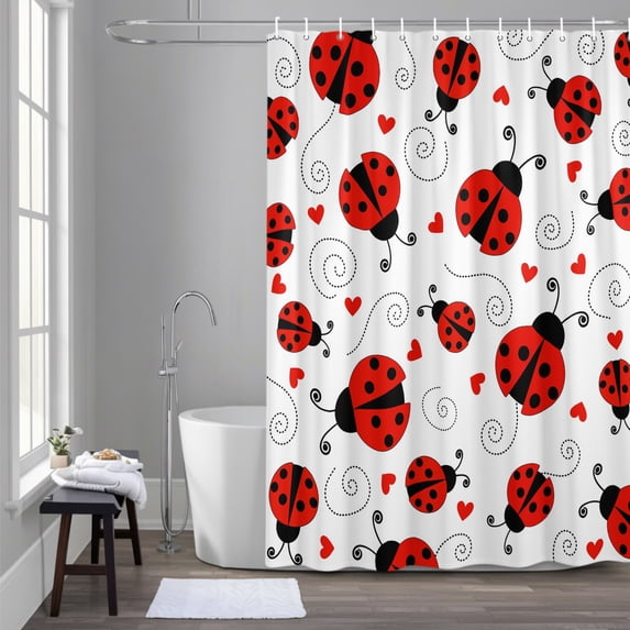 Country Ladybug 54x78 Inches Waterproof Shower Curtain, Love Farmhouse Classic Retro Texture Bath Curtain Set with 12 Hooks Washable Shower Curtains for Bathroom Bathtub Decor