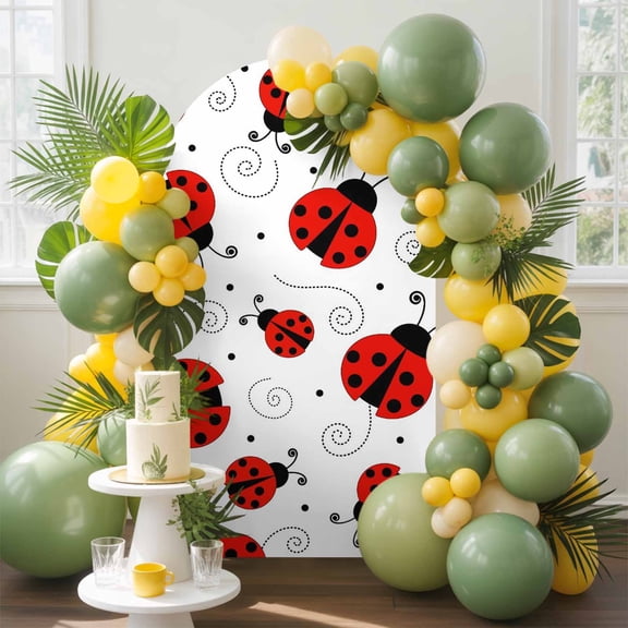 Country Ladybug Arch Backdrop Cover, 4FT, Farmhouse Classic Retro Texture Spandex Arch Covers Double-Sided Backdrop for Wedding Birthday Party Photo Background Decoration