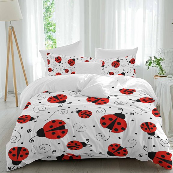 Country Ladybug Full Size Comforter Set, Farmhouse Classic Retro Texture Bedding for All Seasons, 4 Pcs Bed Set, 1Quiltcover (86"x86") ,1Sheet(80"x116"), 2Pillowcases (30"x20")