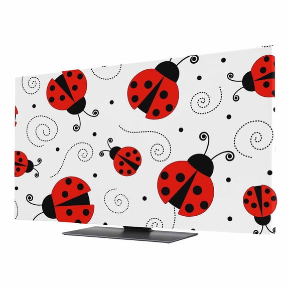 Country Ladybug TV Dust Cover 24 Inch, Farmhouse Classic Retro Texture Computer Monitor Cover Dustproof Stretchable Indoor TV Screen Protector for LED LCD Universal Monitors