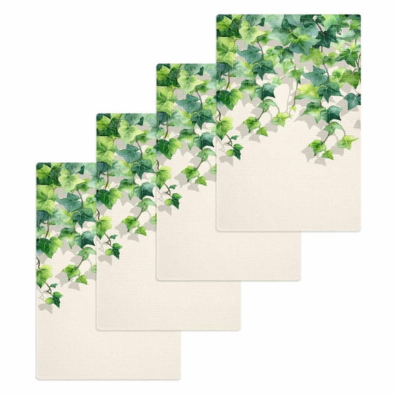 Country Leaves Kitchen Dish Towels for Drying Dishes Set of 4, Spring Green Leaf Branches Vine Botanical Waffle Weave Microfiber Hand Tea Bathroom Towels Quick Dry & Absorbent Towel 15.7x23.6