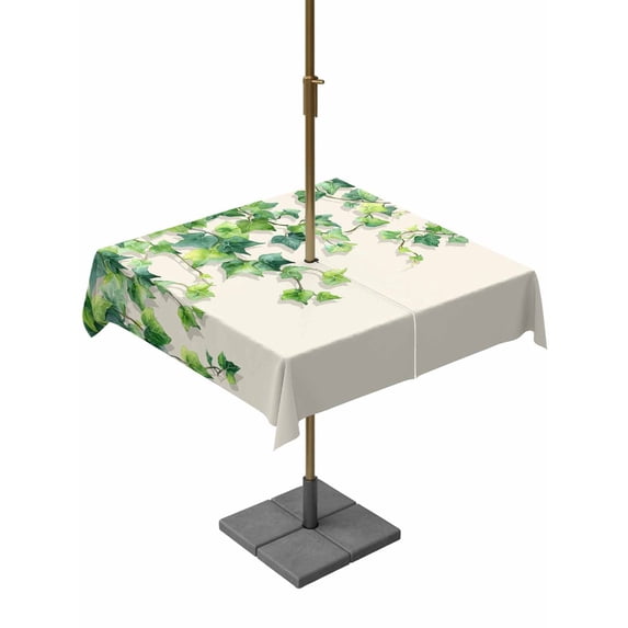 Country Leaves Outdoor Tablecloth - 60x60 Inch Square Dining Table Cover, Spring Green Leaf Branches Vine Botanical Waterproof Outdoor Table Cloth with Umbrella Hole & Zipper for Picnic/Patio/Party