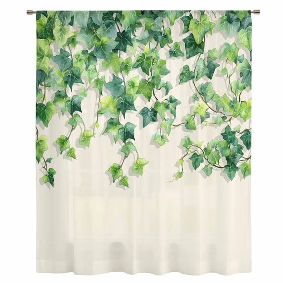 Country Leaves Sheer Curtains 54 Inches Long, Spring Green Leaf Branches Vine Botanical Light Filering Curtains, Breathable Simi Curtain Privacy Drapes for Kitchen Bathroom Small Window Treatment