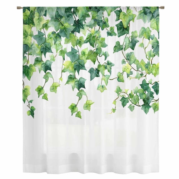 Country Leaves Sheer Curtains 63 Inches Long, Watercolor Green Leaf Branches Vine Botanical Light Filering Curtains, Breathable Simi Curtain Privacy Drapes for Living Room Bedroom Window Treatment