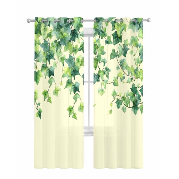 Country Leaves Sheer Curtains 84 Inch Length 2 Panels Set for Living Room/Bedroom, Green Leaf Branches Vine Botanical Rustic Kitchen Curtains Grommet Semi-Sheer Curtains Window Treatments 52"x84"x2
