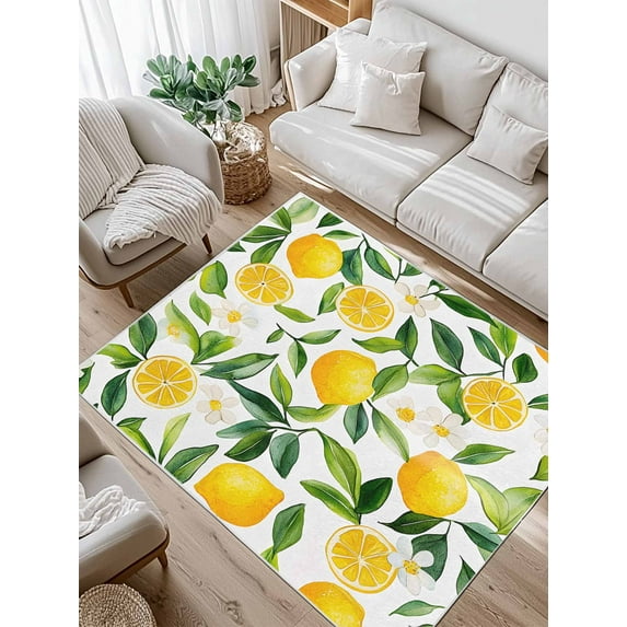Country Lemon Area Rug for Bedroom 2.7x5 Ft Leaf Flowers Watercolor Plants Farmhouse Super Soft fuzzy Throw Rug Non-Slip Fluffy Plush Indoor Floor Carpet for Living Room Nursery Home Decor
