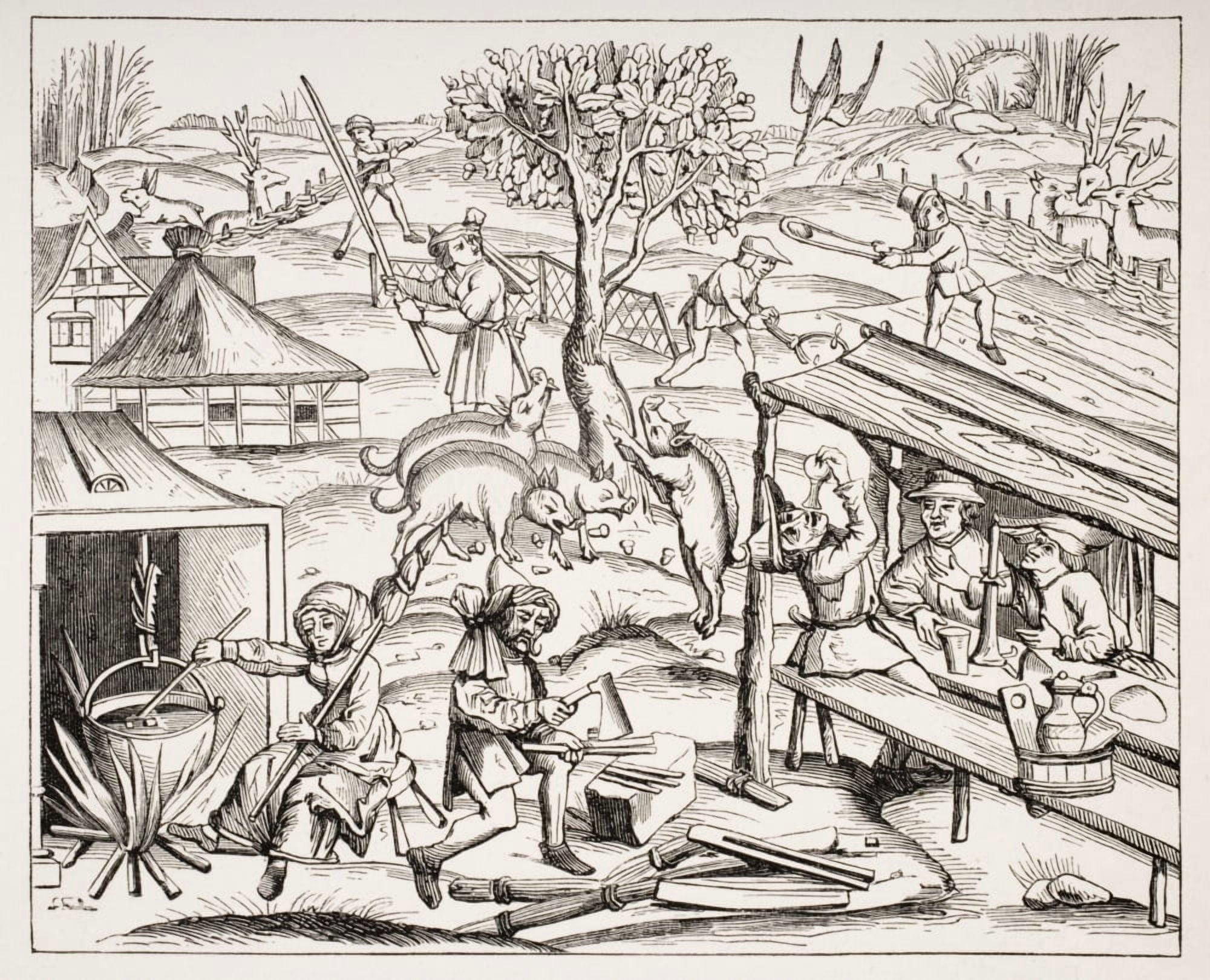 Country Life 19Th Century Reproduction Of Woodcut In Folio Edition Of Virgil Published In Lyons 1517 Canvas Art - Ken Welsh Design Pics (16 x 13)