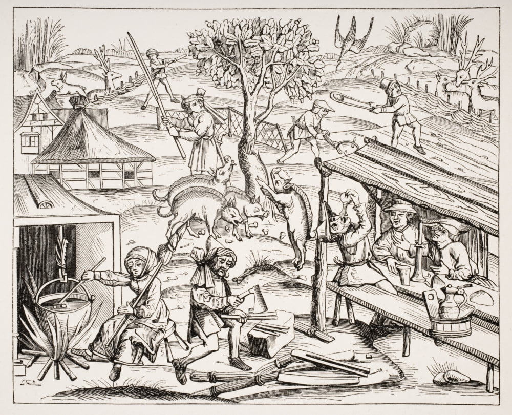 Country Life 19Th Century Reproduction Of Woodcut In Folio Edition Of Virgil Published In Lyons 1517 Canvas Art - Ken Welsh Design Pics (32 x 26)
