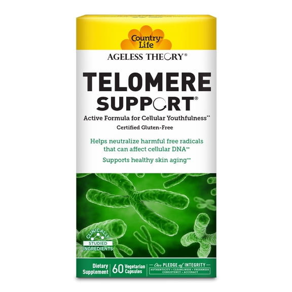 Country Life Ageless Theory Telomere Support- Certified Vegan and Gluten Free - Anti Aging Supplement - 60 Capsules - Resvinol Grape Extract - Immune & Cardiovascular Support