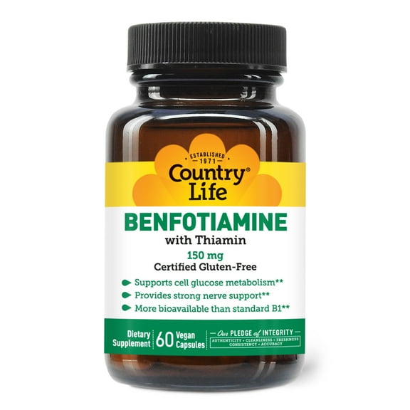 Country Life Benfotiamine with Thiamin, 150 mg, 60 Vegan Capsules