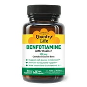 Country Life Benfotiamine 150mg with Thiamin, 60 Vegan Capsules | Provides 50 mg of Thiamin per serving for daily support; certified vegan and gluten free