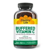 Country Life Buffered Vitamin C 1000mg with Bioflavonoids, Calcium, Magnesium, Potassium - Immune Support, Vegan Capsules, Gluten-Free, Gentle on Stomach - 250 Tablets