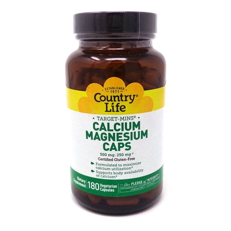 Country Life Target-Mins Calcium Magnesium, 500 mg/250 mg, 180 Capsules | Balanced 2:1 mineral formula with phosphorus supports calcium utilization and bone health